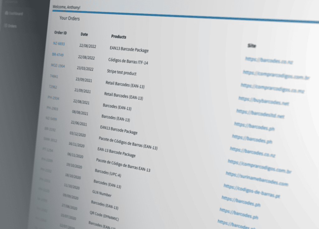 portal list of customer barcode orders